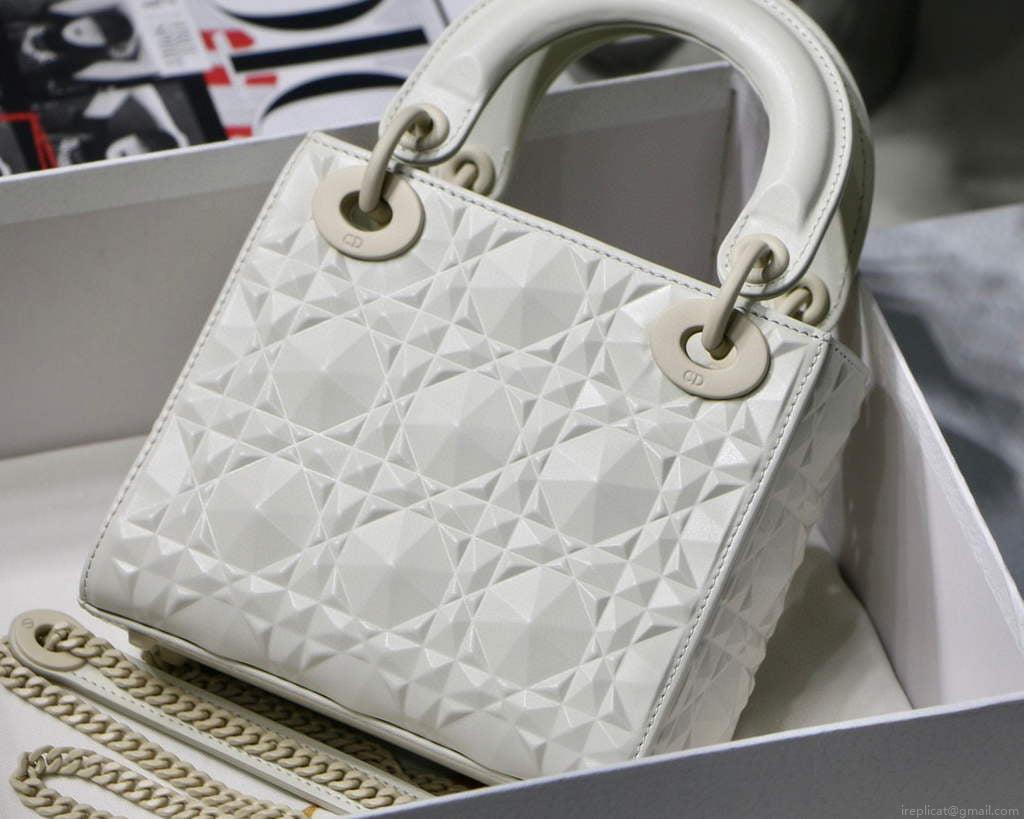 Dior M0505 Mini Dior Lady Bag White Cannage Calfskin with Diamond Motif