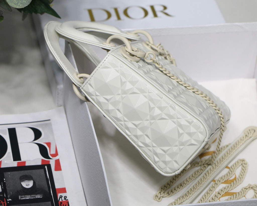 Dior M0505 Mini Dior Lady Bag White Cannage Calfskin with Diamond Motif