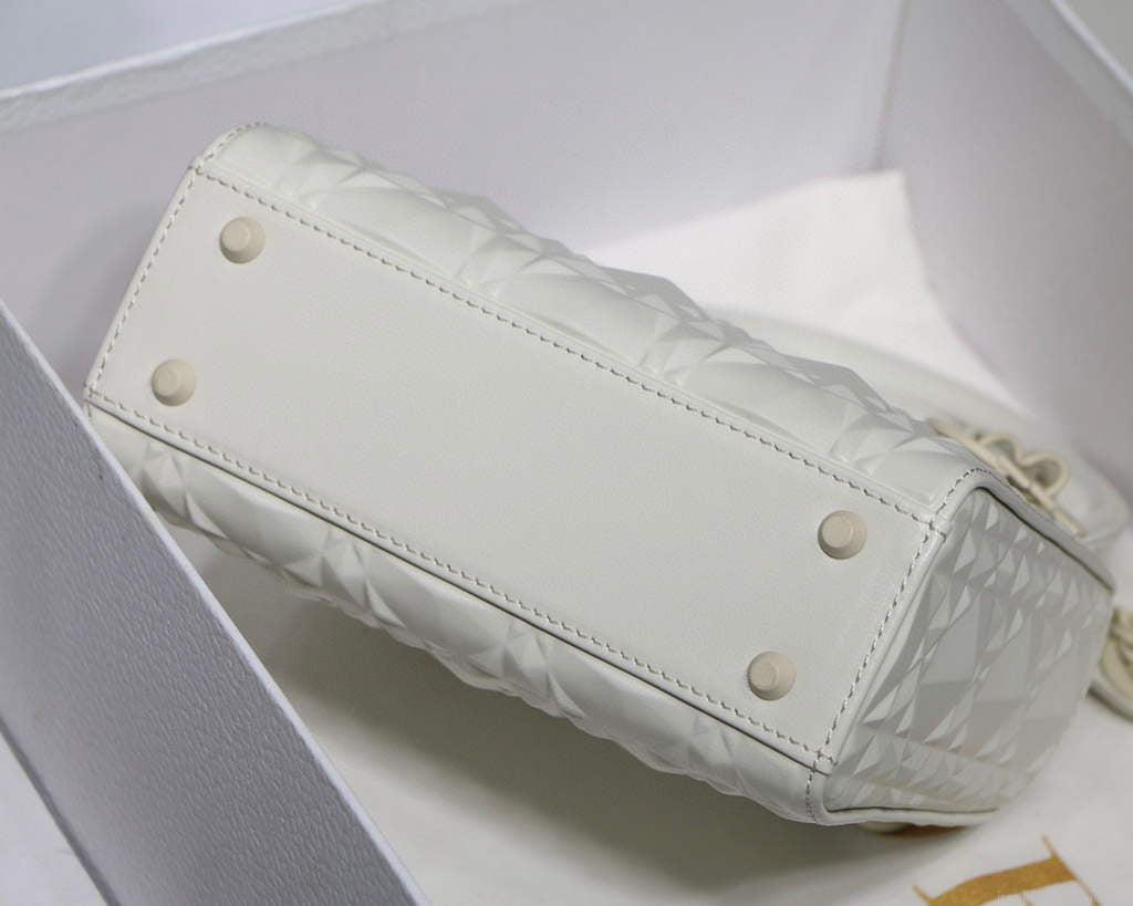 Dior M0505 Mini Dior Lady Bag White Cannage Calfskin with Diamond Motif