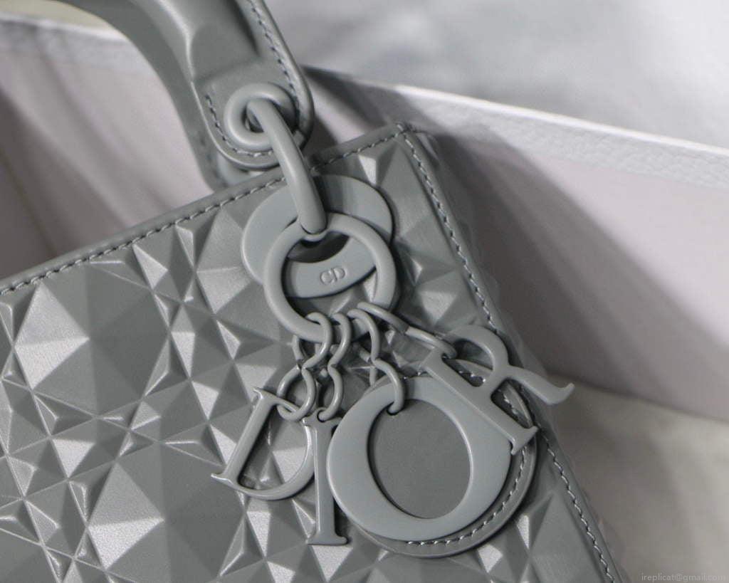 Dior M0505 Mini Dior Lady Bag Grey Cannage Calfskin with Diamond Motif