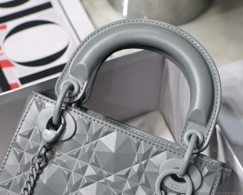 Dior M0505 Mini Dior Lady Bag Grey Cannage Calfskin with Diamond Motif