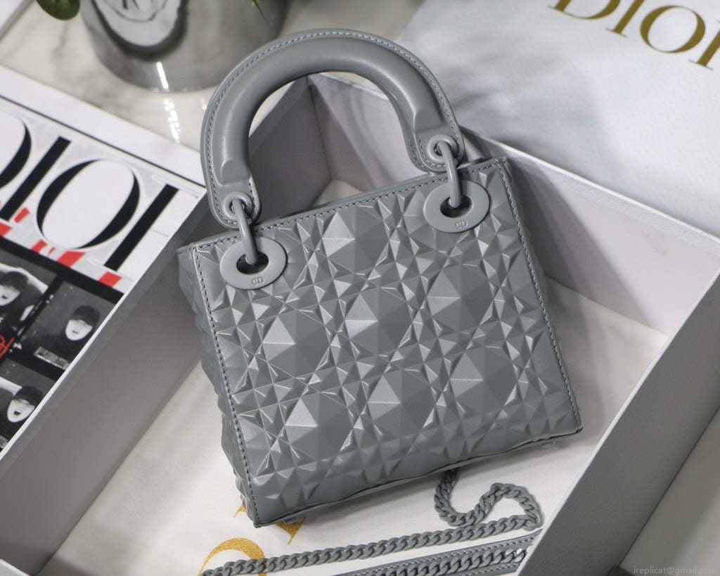 Dior M0505 Mini Dior Lady Bag Grey Cannage Calfskin with Diamond Motif