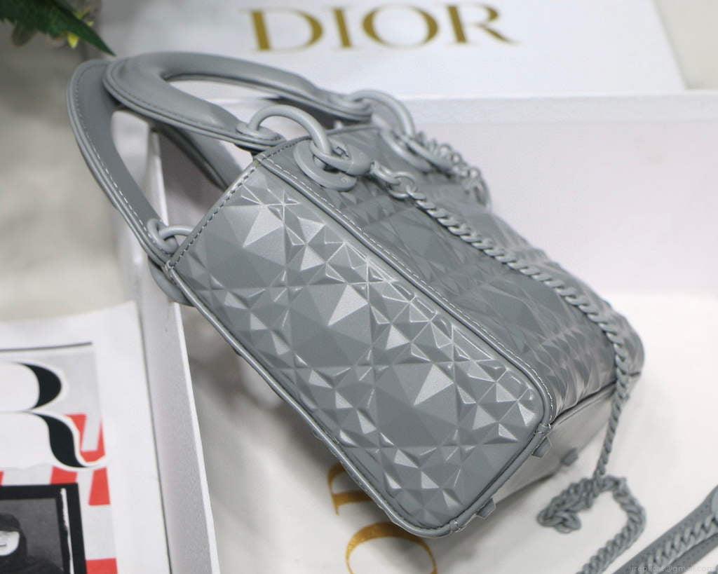 Dior M0505 Mini Dior Lady Bag Grey Cannage Calfskin with Diamond Motif