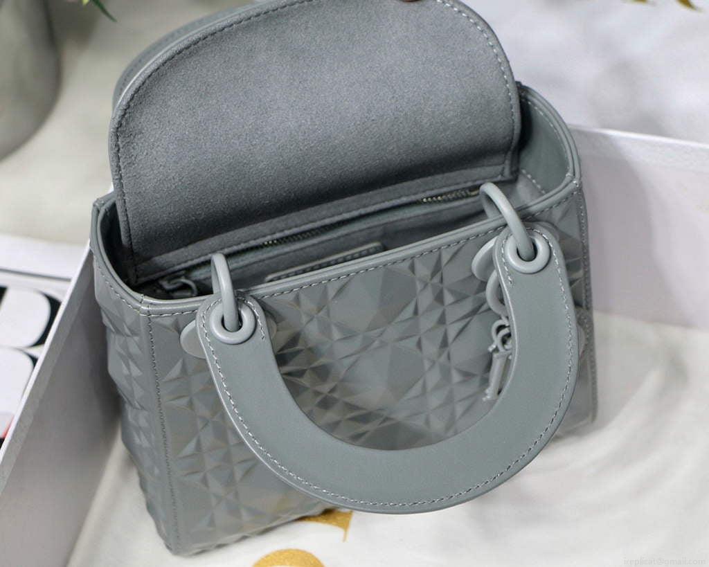 Dior M0505 Mini Dior Lady Bag Grey Cannage Calfskin with Diamond Motif