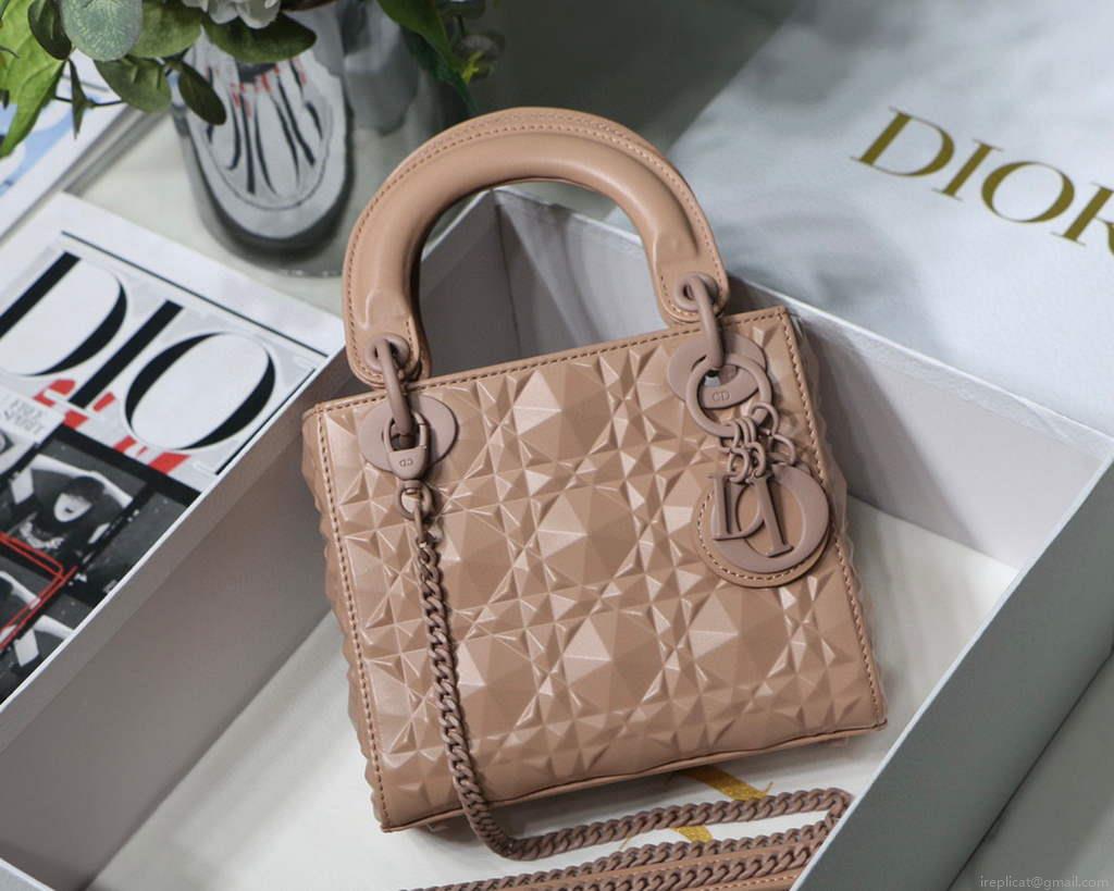 Dior M0505 Mini Dior Lady Bag Nude Cannage Calfskin with Diamond Motif