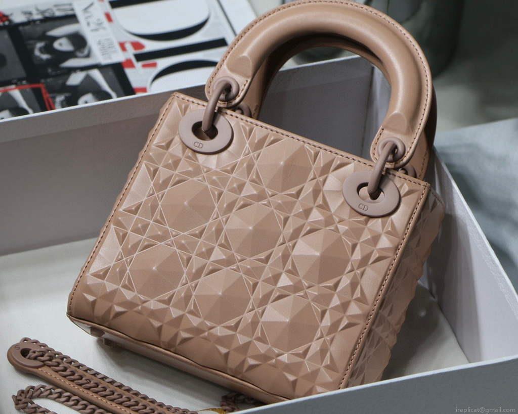 Dior M0505 Mini Dior Lady Bag Nude Cannage Calfskin with Diamond Motif