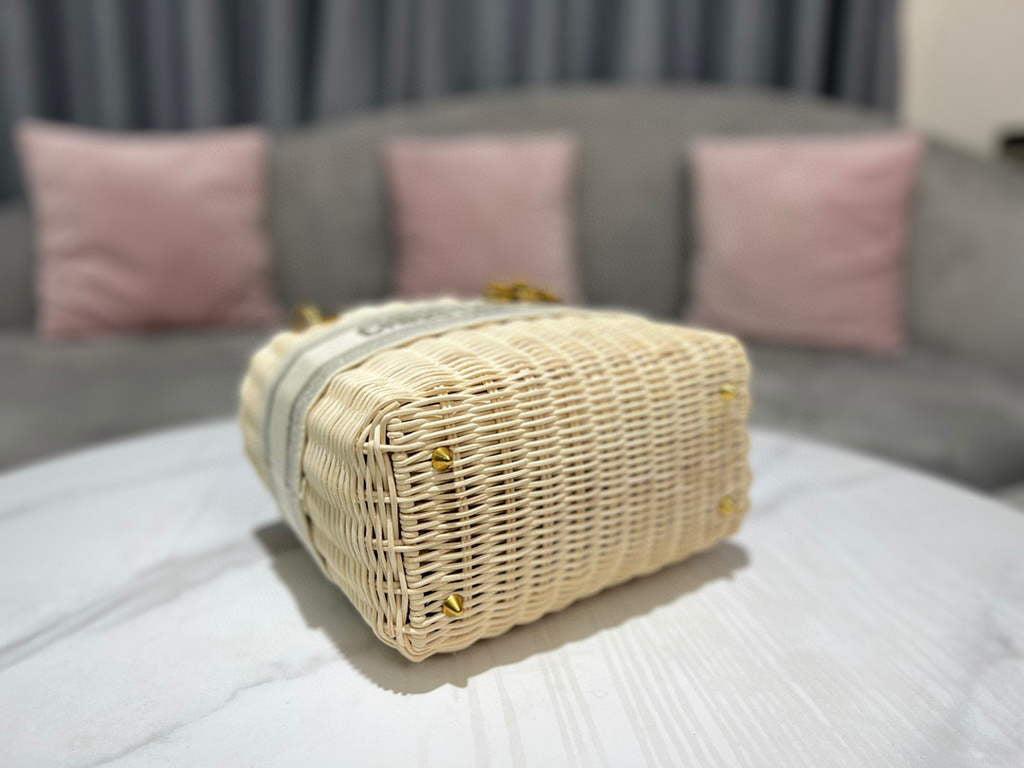 Dior M0565 Medium Lady Dior Bag Natural Wicker Grey