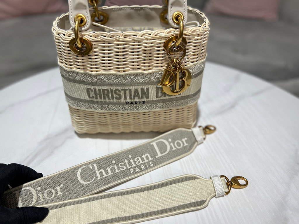Dior M0565 Medium Lady Dior Bag Natural Wicker Grey