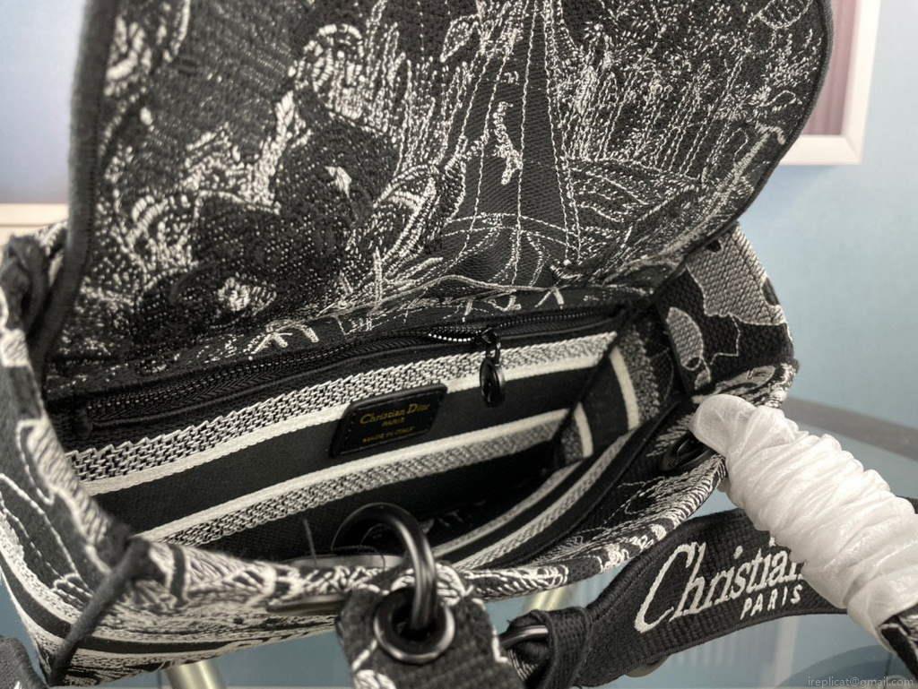 Dior M0565 Medium Lady D-Life Bag Black Cupidon Embroidery
