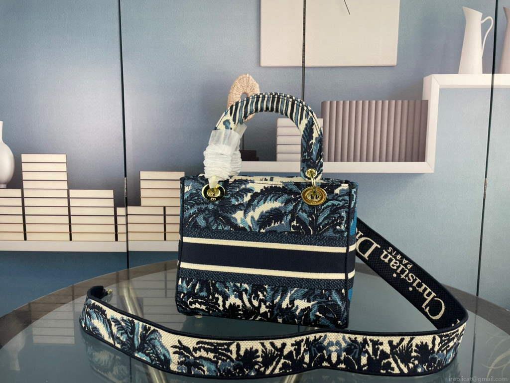 Dior M0565 Medium Lady D-Life Bag Blue Cupidon Embroidery