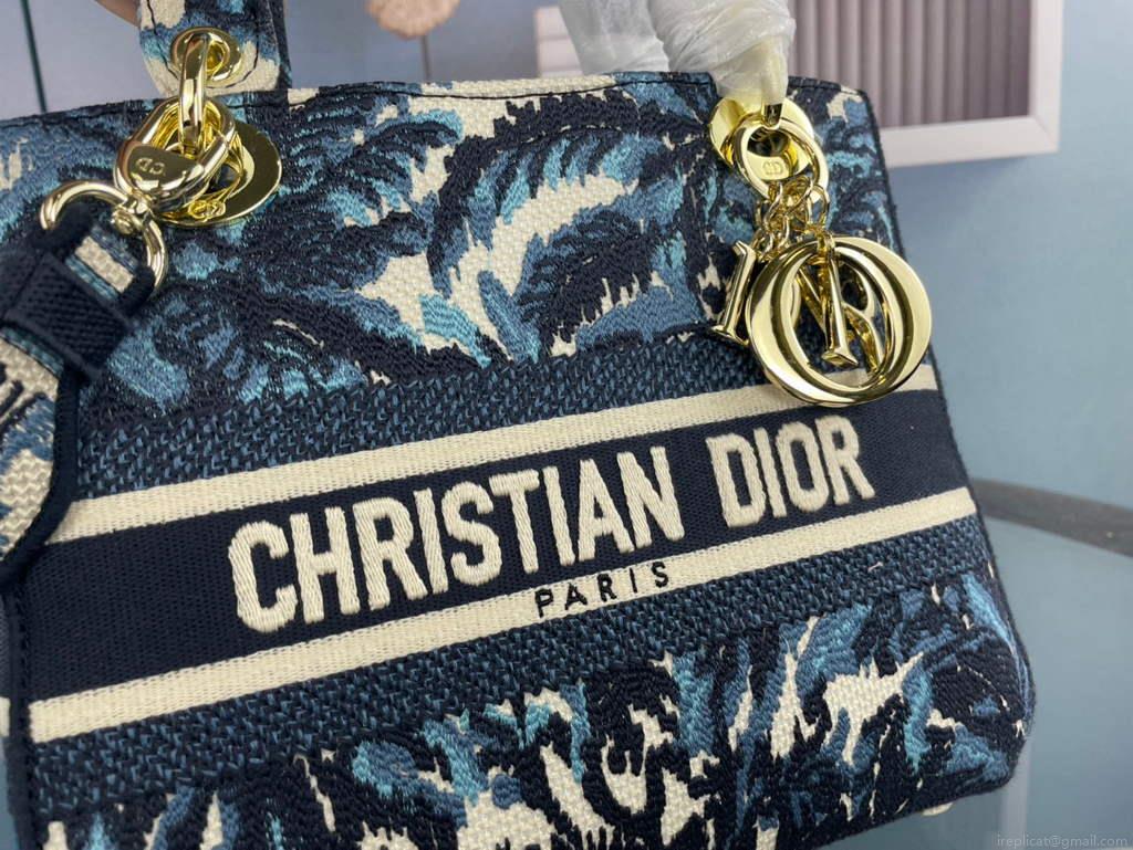 Dior M0565 Medium Lady D-Life Bag Blue Cupidon Embroidery