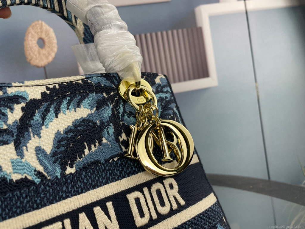 Dior M0565 Medium Lady D-Life Bag Blue Cupidon Embroidery