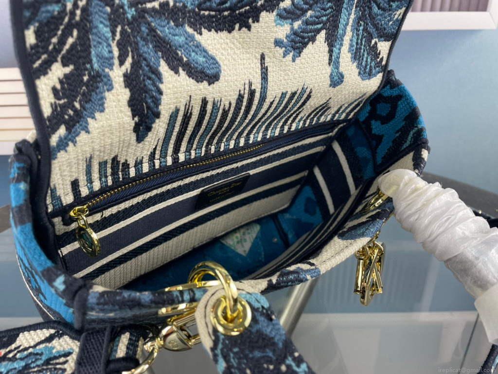 Dior M0565 Medium Lady D-Life Bag Blue Cupidon Embroidery
