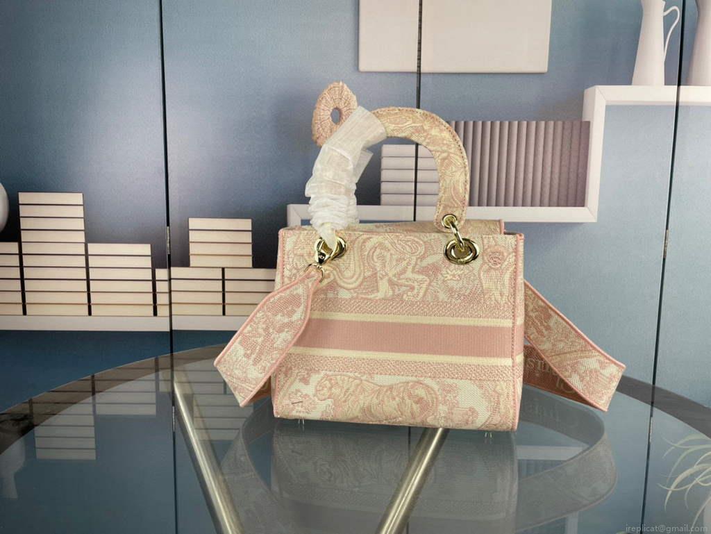 Dior M0565 Medium Lady D-Life Bag Pink Toile de Jouy Embroidery