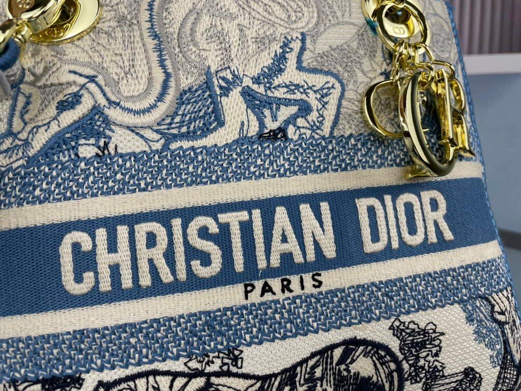Dior M0565 Medium Lady D-Life Bag Blue Toile de Jouy Embroidery