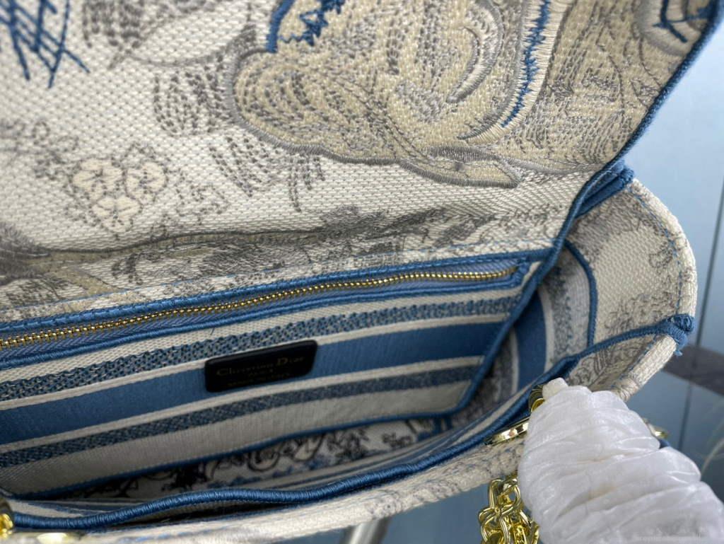 Dior M0565 Medium Lady D-Life Bag Blue Toile de Jouy Embroidery