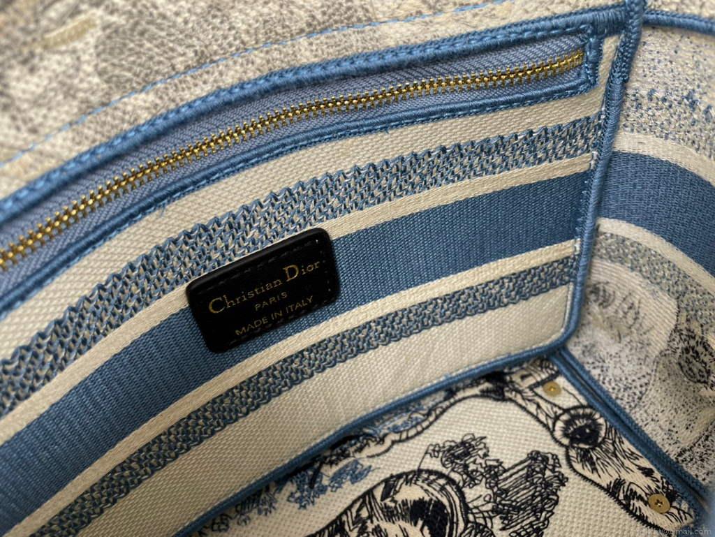 Dior M0565 Medium Lady D-Life Bag Blue Toile de Jouy Embroidery