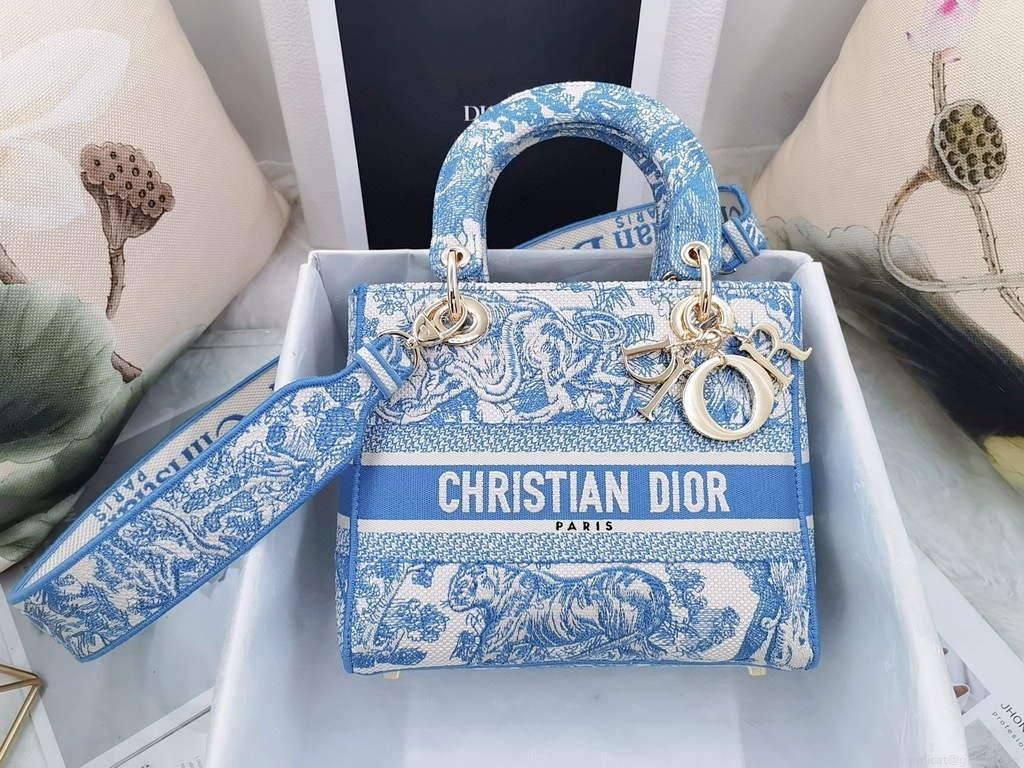 Dior M0565 Medium Lady D-Life Bag Cornflower Blue Toile de Jouy Embroidery