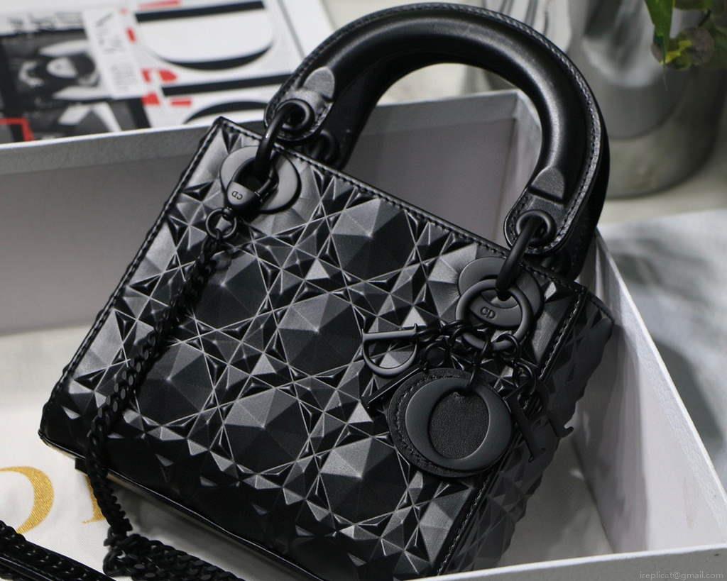 Dior M0505 Mini Dior Lady Bag Black Cannage Calfskin with Diamond Motif