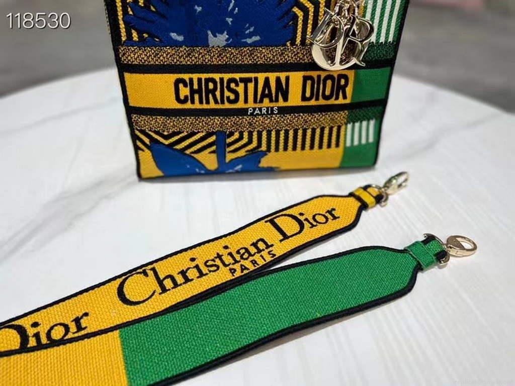 Dior M0565 Medium Lady D-Life Bag Brigh Yellow and Green D-flower Pop Embroidery