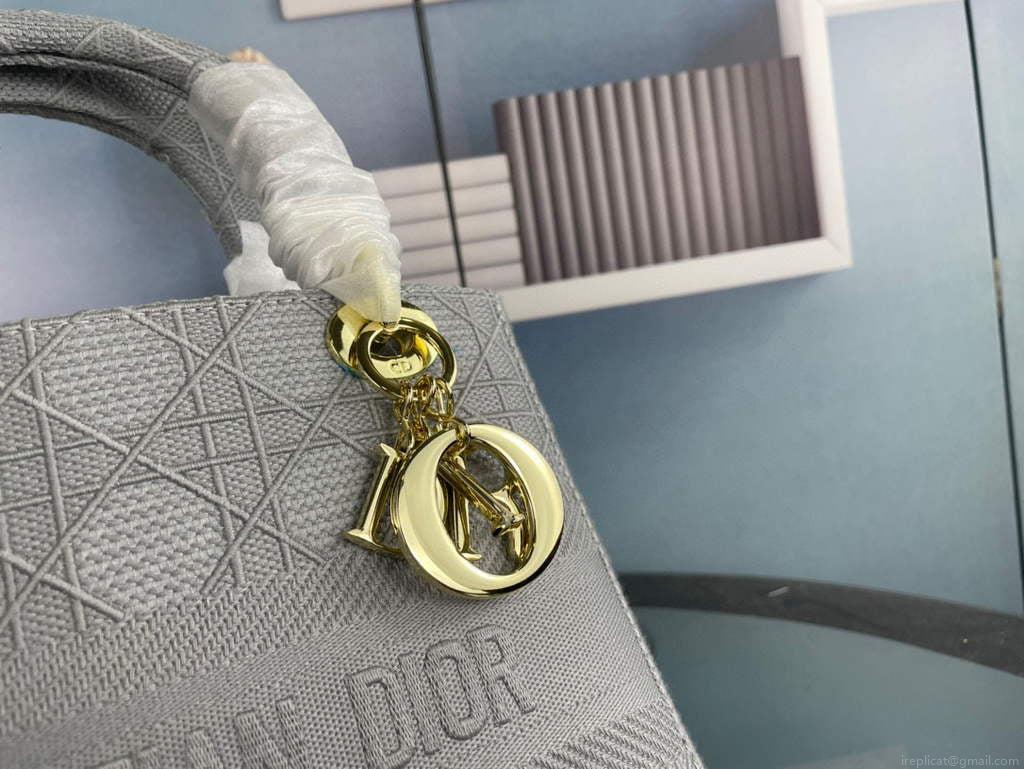 Dior Medium Lady D-Life Bag M0565 Cannage Embroidery Grey
