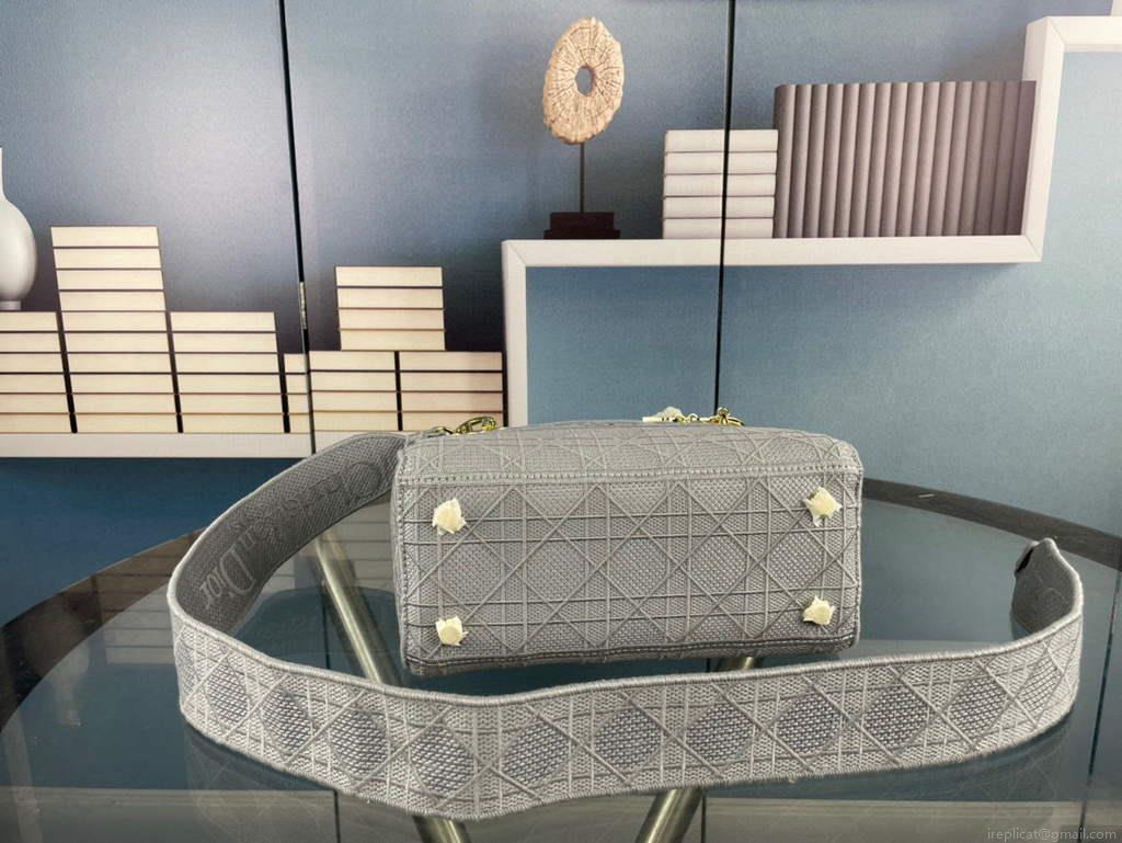 Dior Medium Lady D-Life Bag M0565 Cannage Embroidery Grey