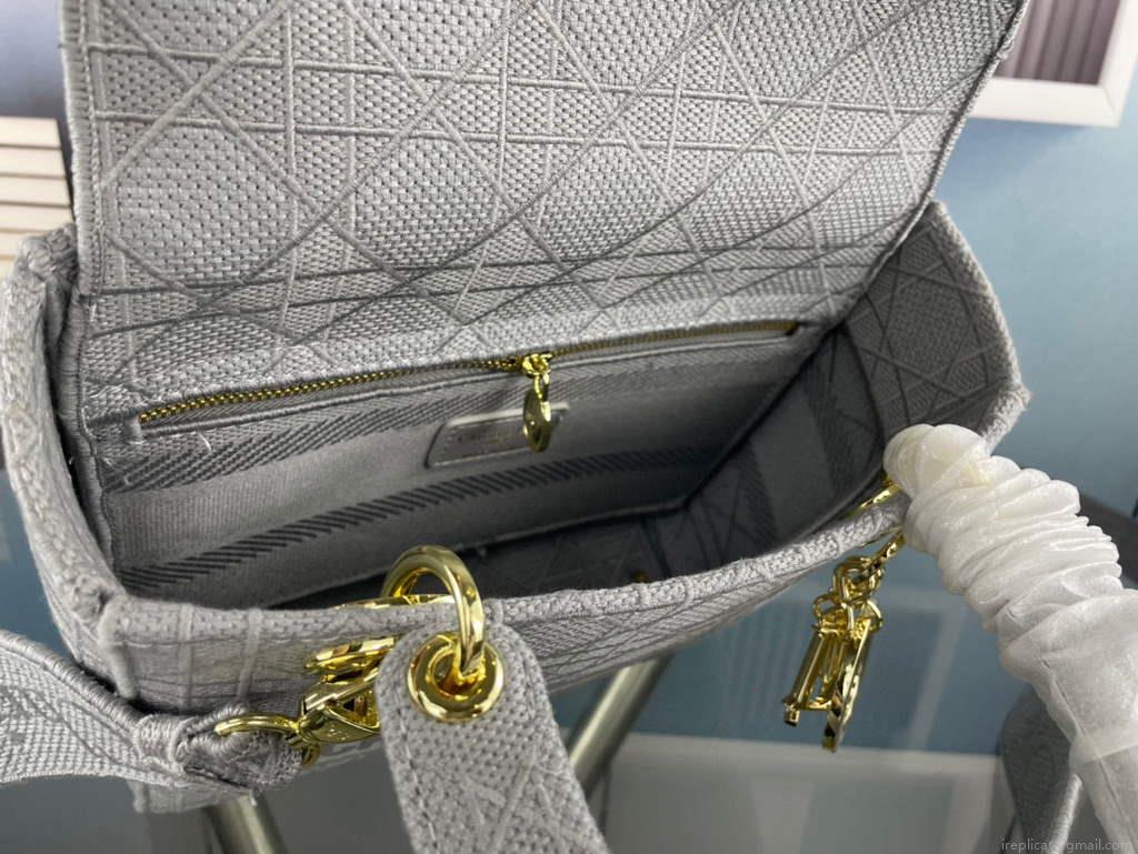 Dior Medium Lady D-Life Bag M0565 Cannage Embroidery Grey