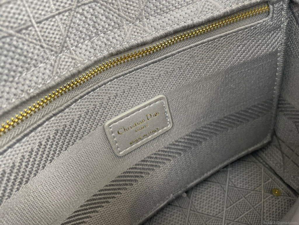Dior Medium Lady D-Life Bag M0565 Cannage Embroidery Grey