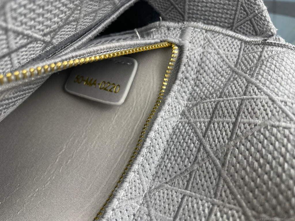 Dior Medium Lady D-Life Bag M0565 Cannage Embroidery Grey