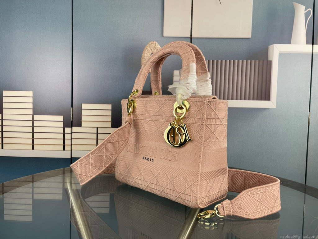 Dior M0565 Medium Lady D-Life Bag Cannage Embroidery Rosewood