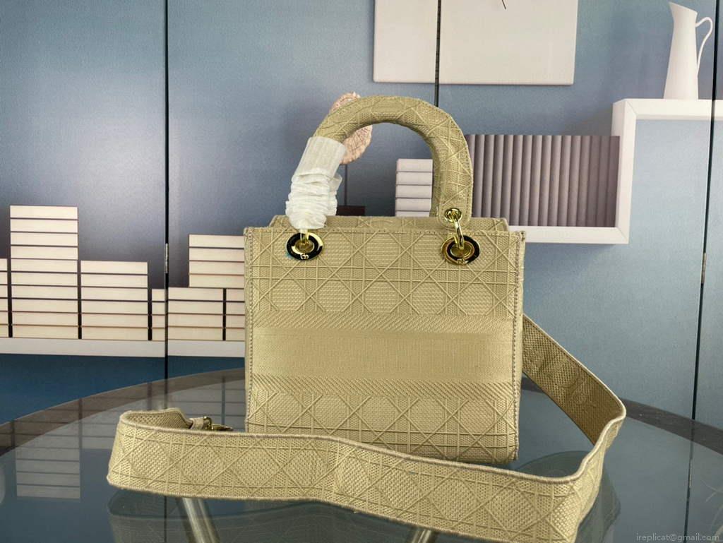 Dior M0565 Medium Lady D-Life Bag Cannage Embroidery Light Yellow