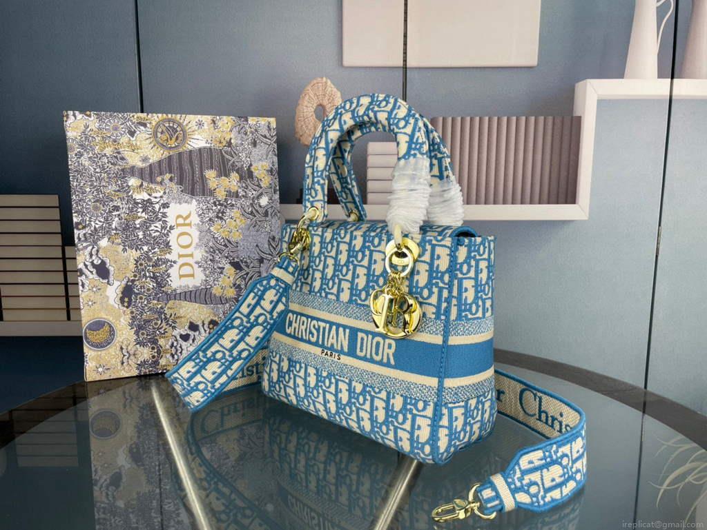 Dior M0565 Medium Lady D-Life Bag Oblique Jacquard Blue