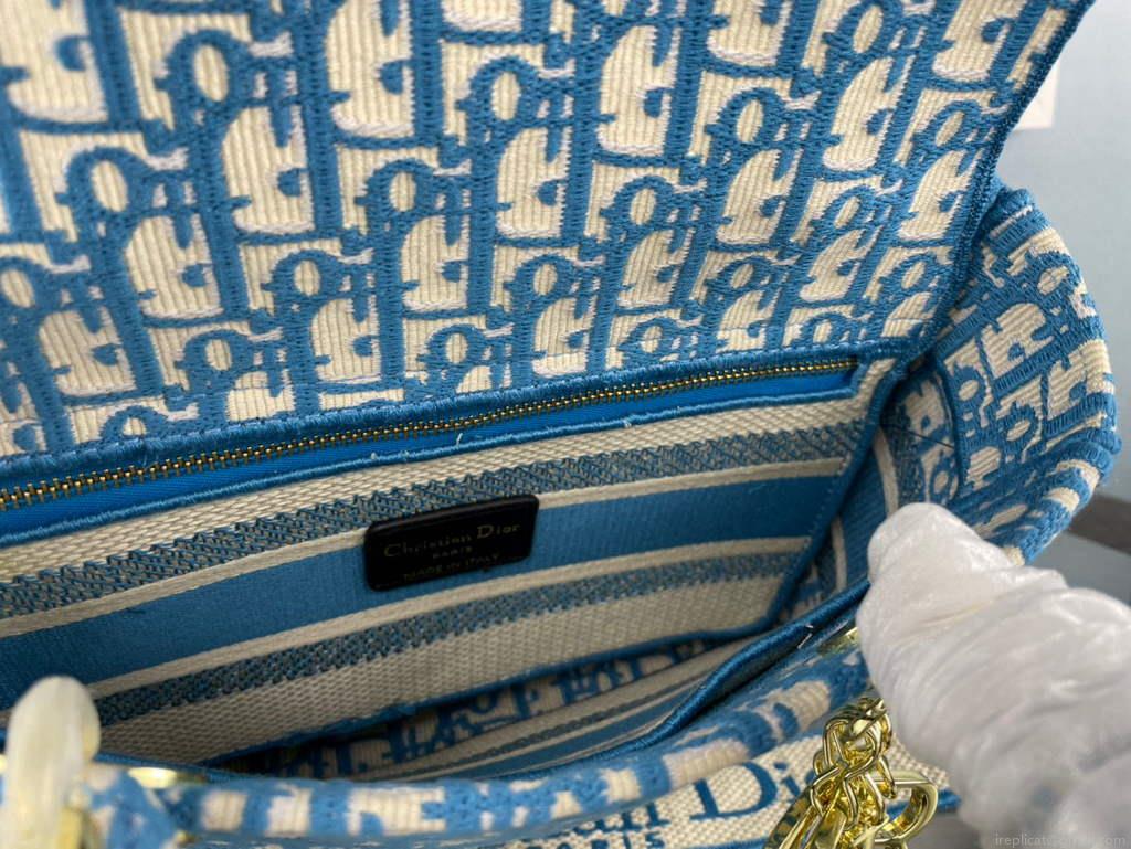 Dior M0565 Medium Lady D-Life Bag Oblique Jacquard Blue