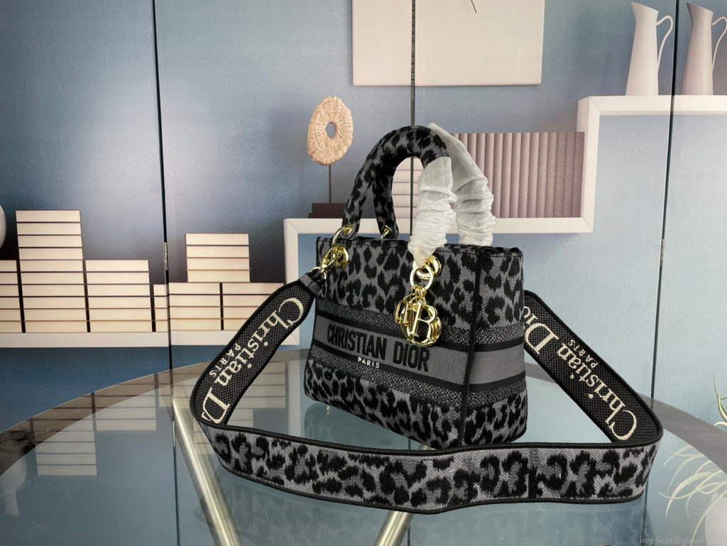 Dior M0565 Medium Lady D-Life Bag Mizza Embroidery Blue and Black
