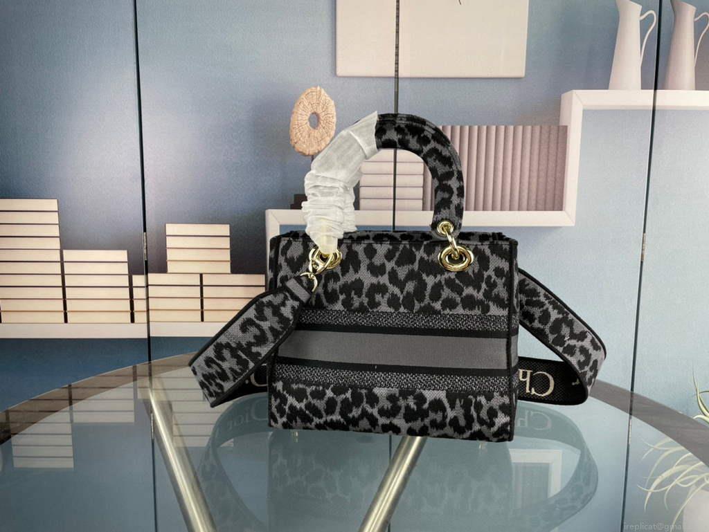 Dior M0565 Medium Lady D-Life Bag Mizza Embroidery Blue and Black