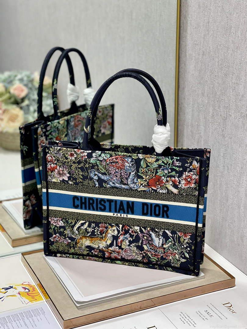 Dior M1296 Medium Book Tote D-Constellation embroidery in shades of blue
