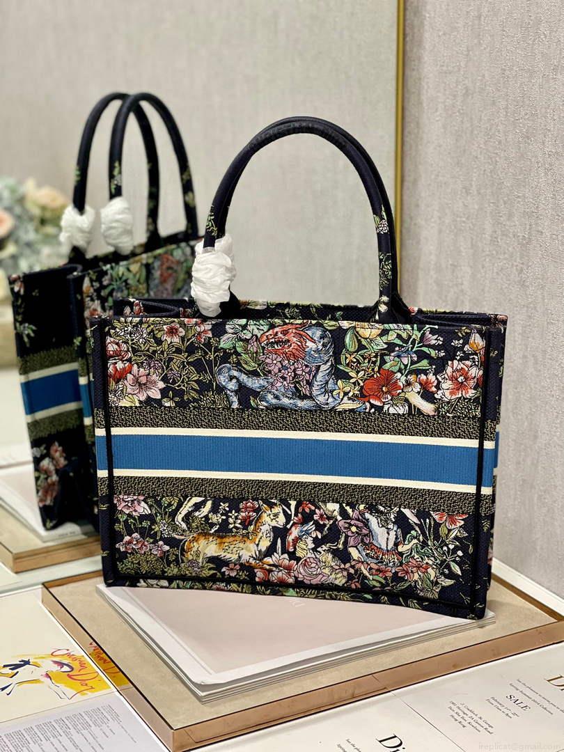 Dior M1296 Medium Book Tote D-Constellation embroidery in shades of blue