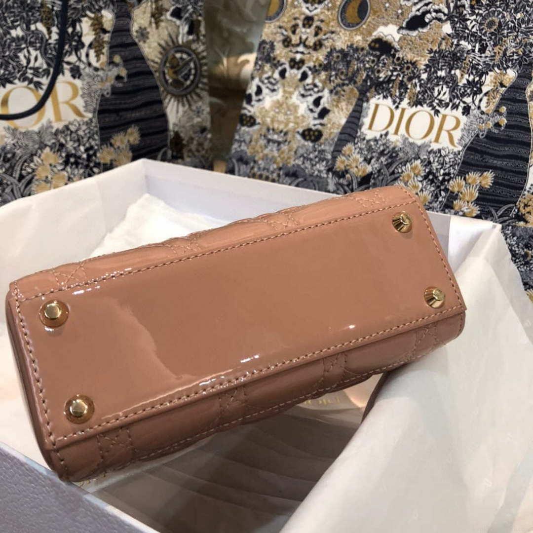 Dior M0505 Mini Lady Dior Bag Rose Des Vents Patent Cannage Calfskin