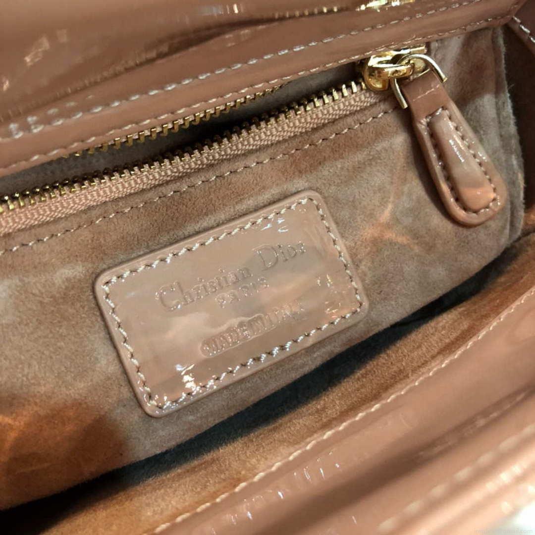 Dior M0505 Mini Lady Dior Bag Rose Des Vents Patent Cannage Calfskin