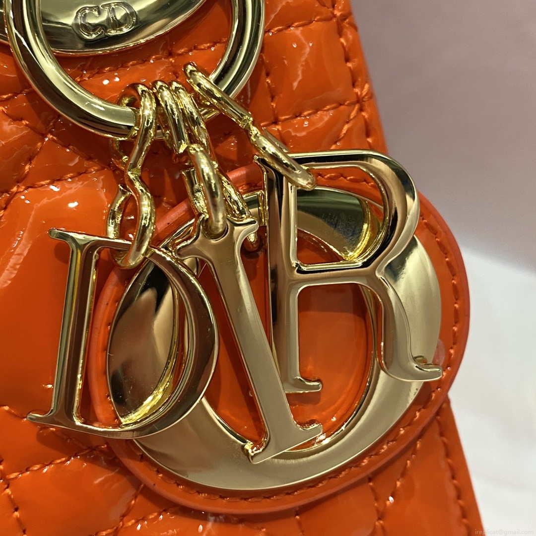 Dior M0505 Mini Lady Dior Bag Orange Red Patent Cannage Calfskin