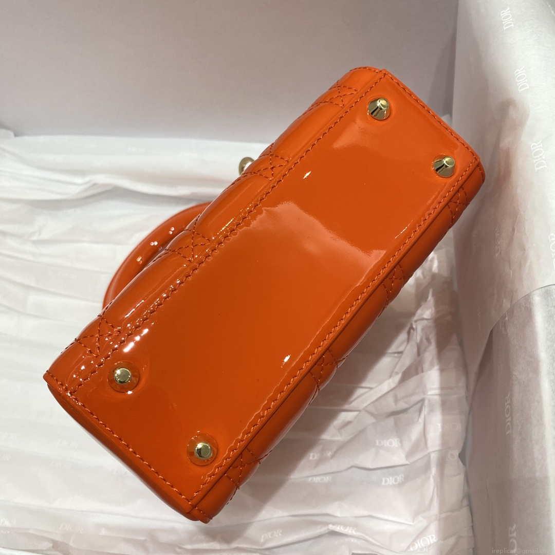 Dior M0505 Mini Lady Dior Bag Orange Red Patent Cannage Calfskin