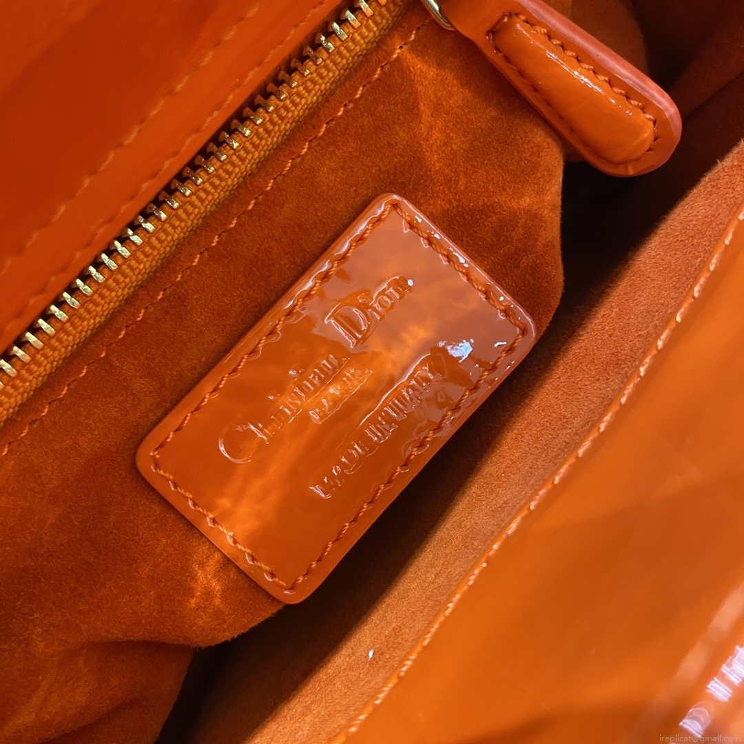 Dior M0505 Mini Lady Dior Bag Orange Red Patent Cannage Calfskin