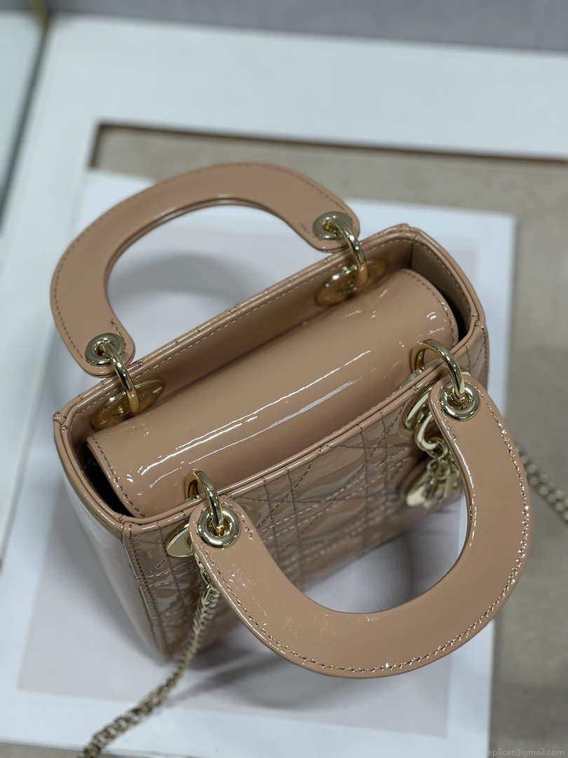 Dior M0505 Mini Lady Dior Bag Apricot Patent Cannage Calfskin