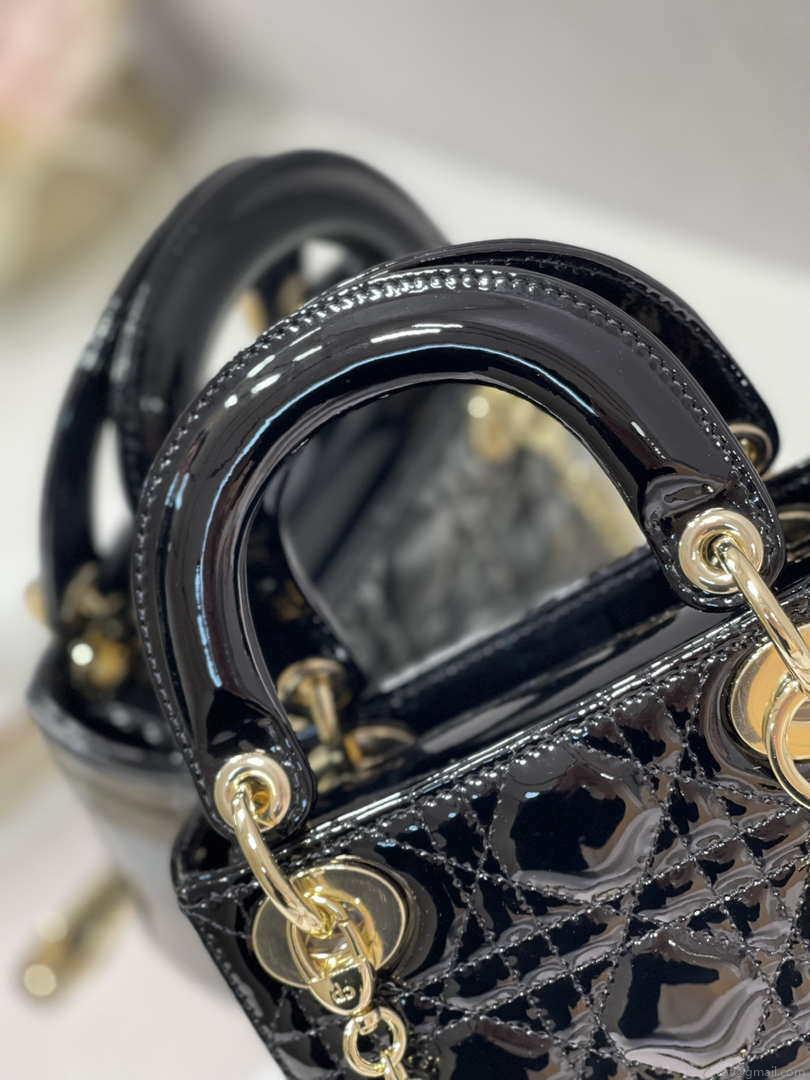 Dior M0505 Mini Lady Dior Bag Black Patent Cannage Calfskin