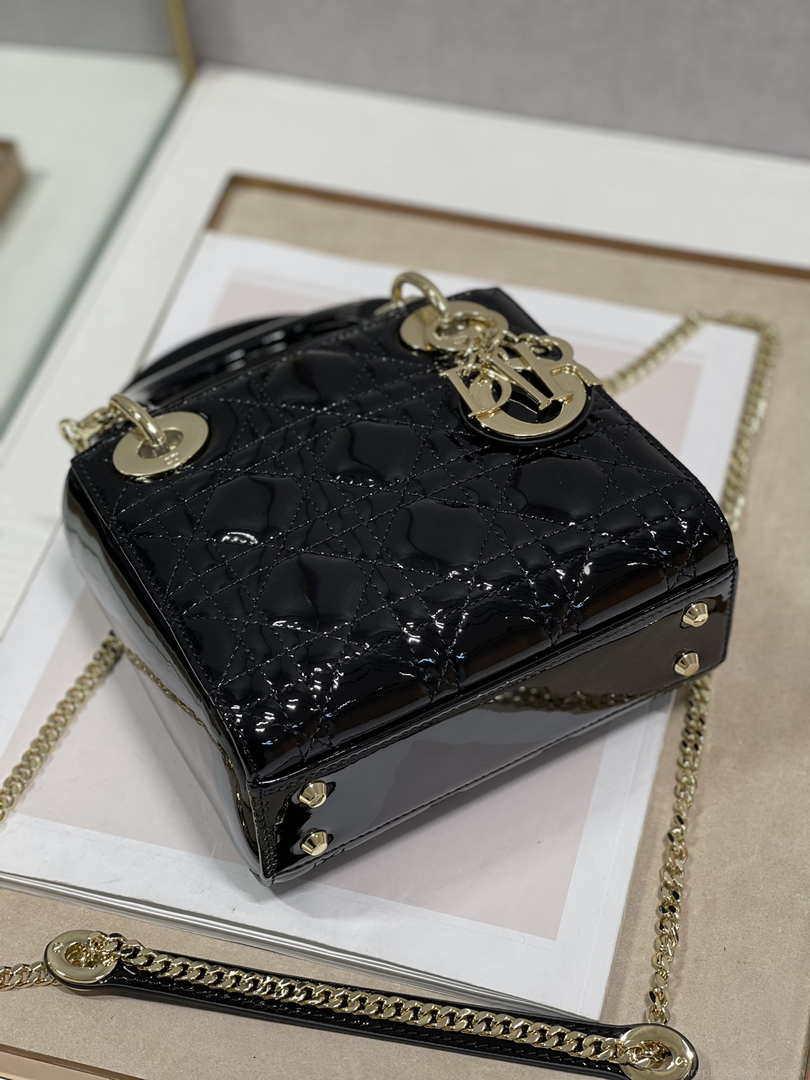 Dior M0505 Mini Lady Dior Bag Black Patent Cannage Calfskin