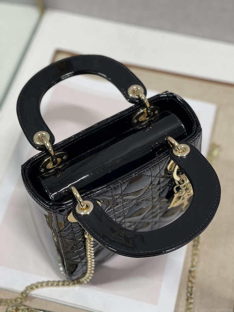 Dior M0505 Mini Lady Dior Bag Black Patent Cannage Calfskin