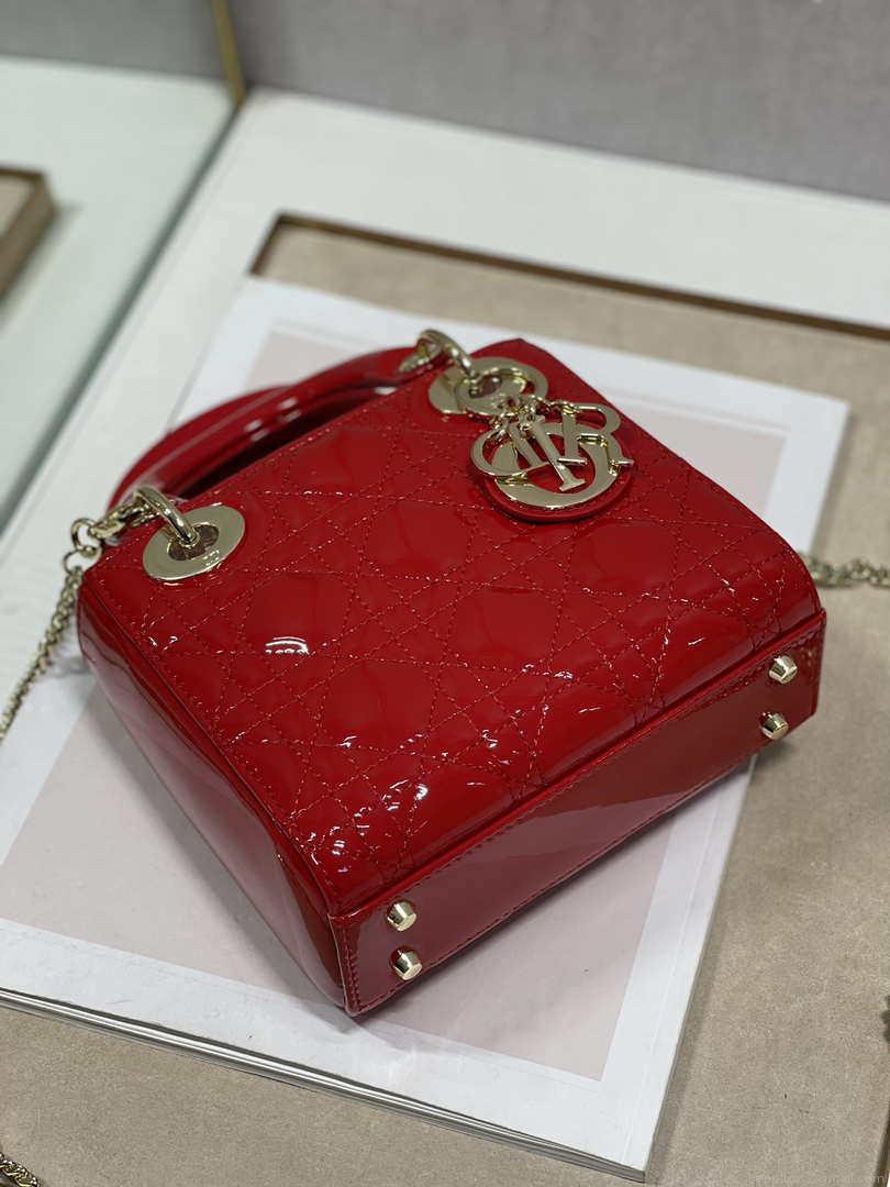 Dior Mini Lady Dior Bag M0505 Cherry red Patent Cannage Calfskin