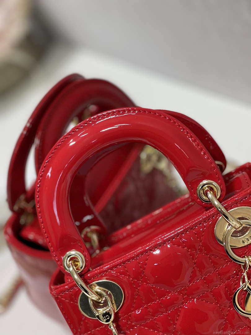 Dior Mini Lady Dior Bag M0505 Cherry red Patent Cannage Calfskin