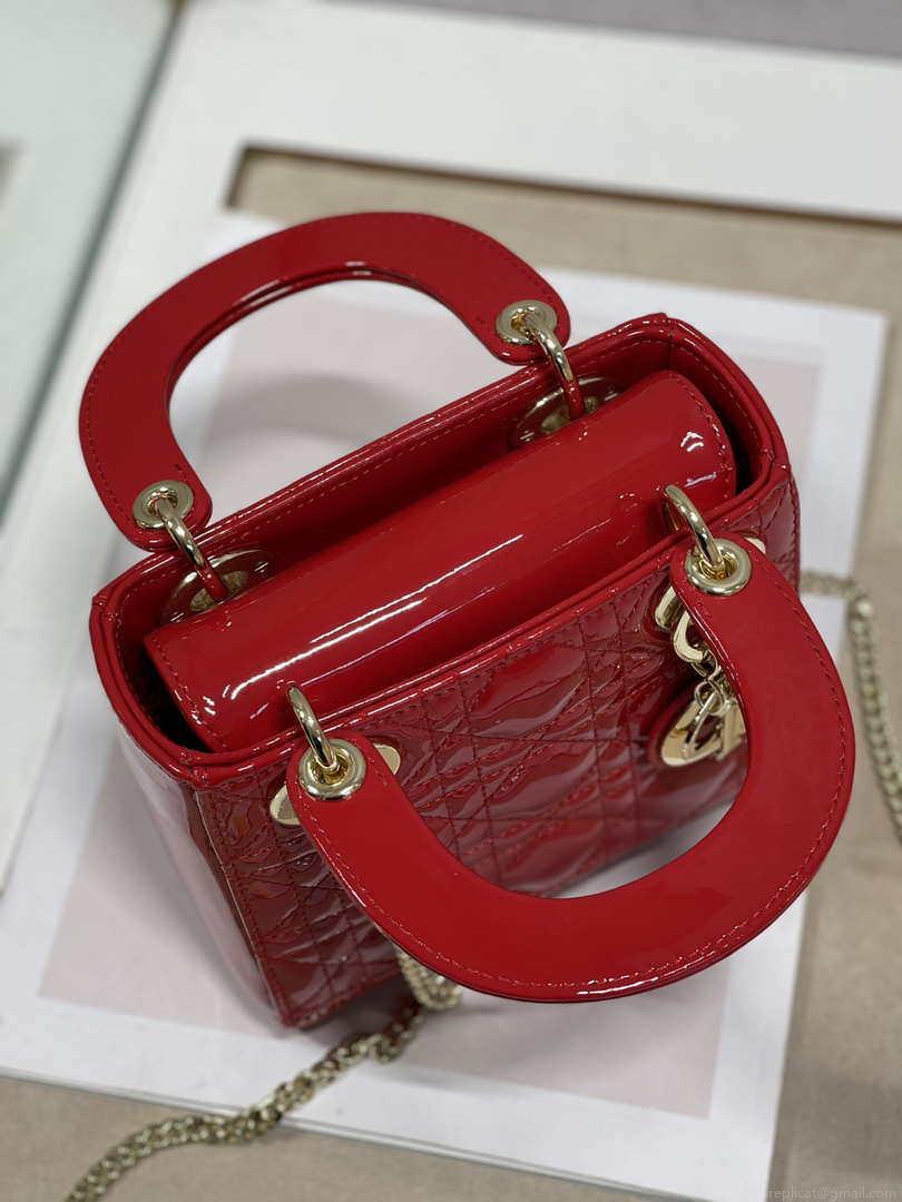 Dior Mini Lady Dior Bag M0505 Cherry red Patent Cannage Calfskin