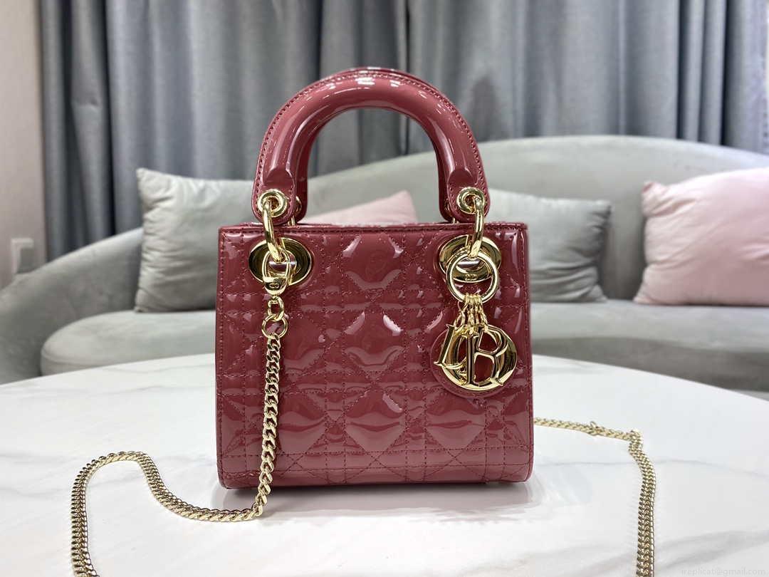 Dior Mini Lady Dior Bag M0505 Hibiscus Powder Patent Cannage Calfskin